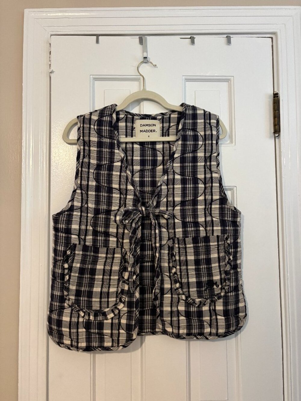 Damson Madder Arte Toggle Gilet Cotton Ruffle Plaid Vest - UK 10 / US 6 - Picture 4 of 9